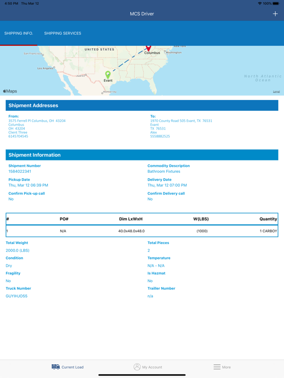 MCShippers Driver iPad screenshot