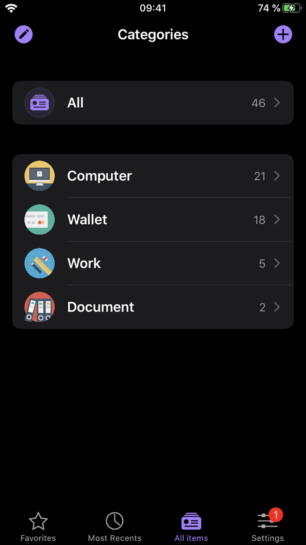 Screenshot do app oneSafe password manager