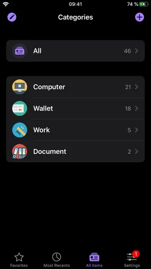 Скриншот OneSafe Password Manager на iPhone 2