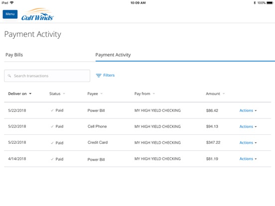 Gulf Winds Mobile Banking iPad screenshot 2 - Finance app