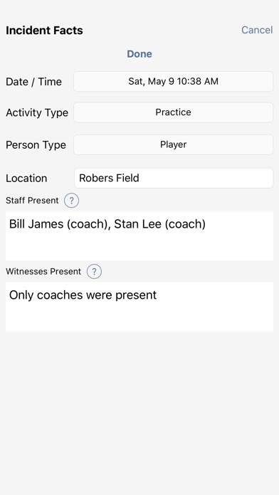 Sports Injury Report Screenshot