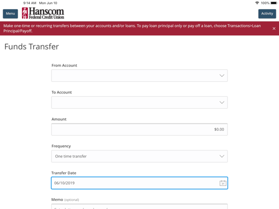 Hanscom FCU Mobile Access iPad screenshot 6 - Finance app