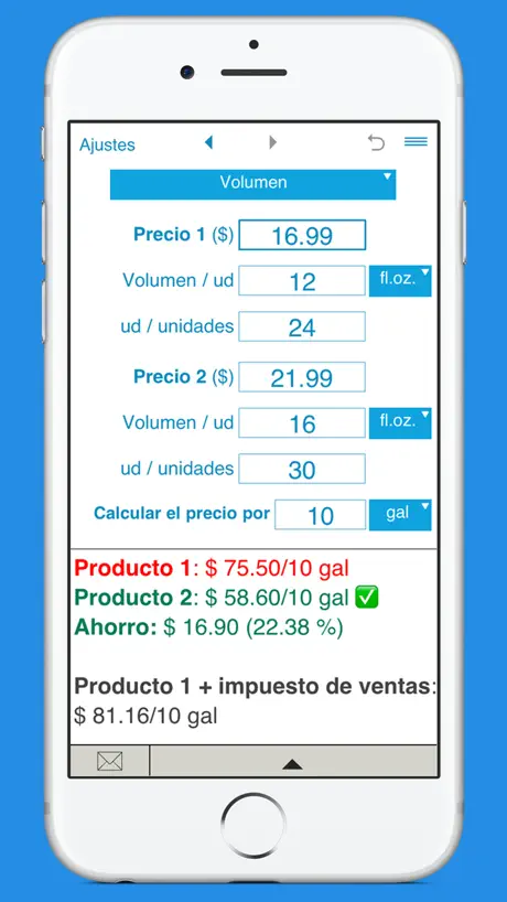 Comparar precio unitario