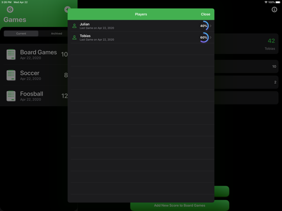 Score Tracking and Statistics iPad screenshot