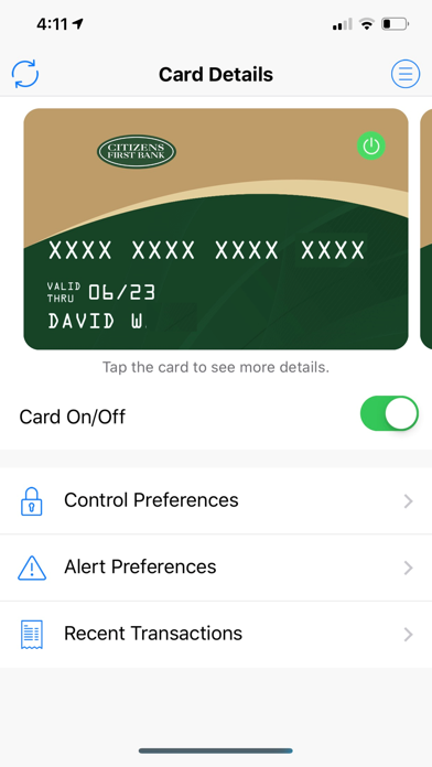 CFB Card Control App Screenshot
