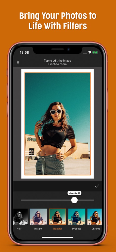 Mematic - The Meme Maker - Users can bring photos to life using dynamic filters, with options to adjust intensity via a slider and choose from a diverse range of preset effects.