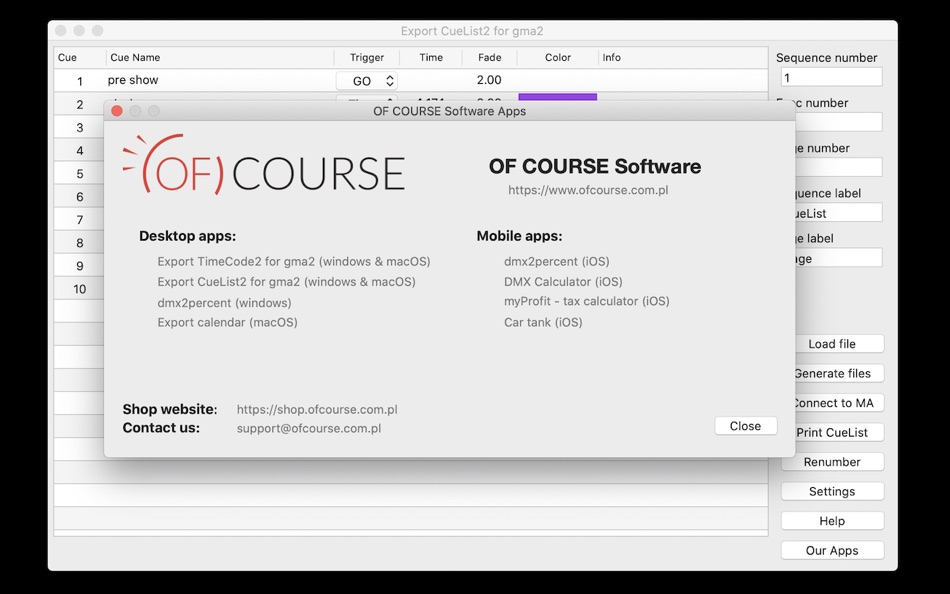 #3. Export CueList 2 for gma2 (macOS) 由: OF COURSE Maciej Hofstede