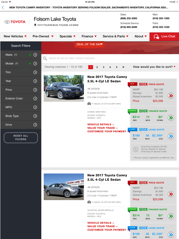 Folsom Lake Toyota iPad screenshot 4 - Shopping app