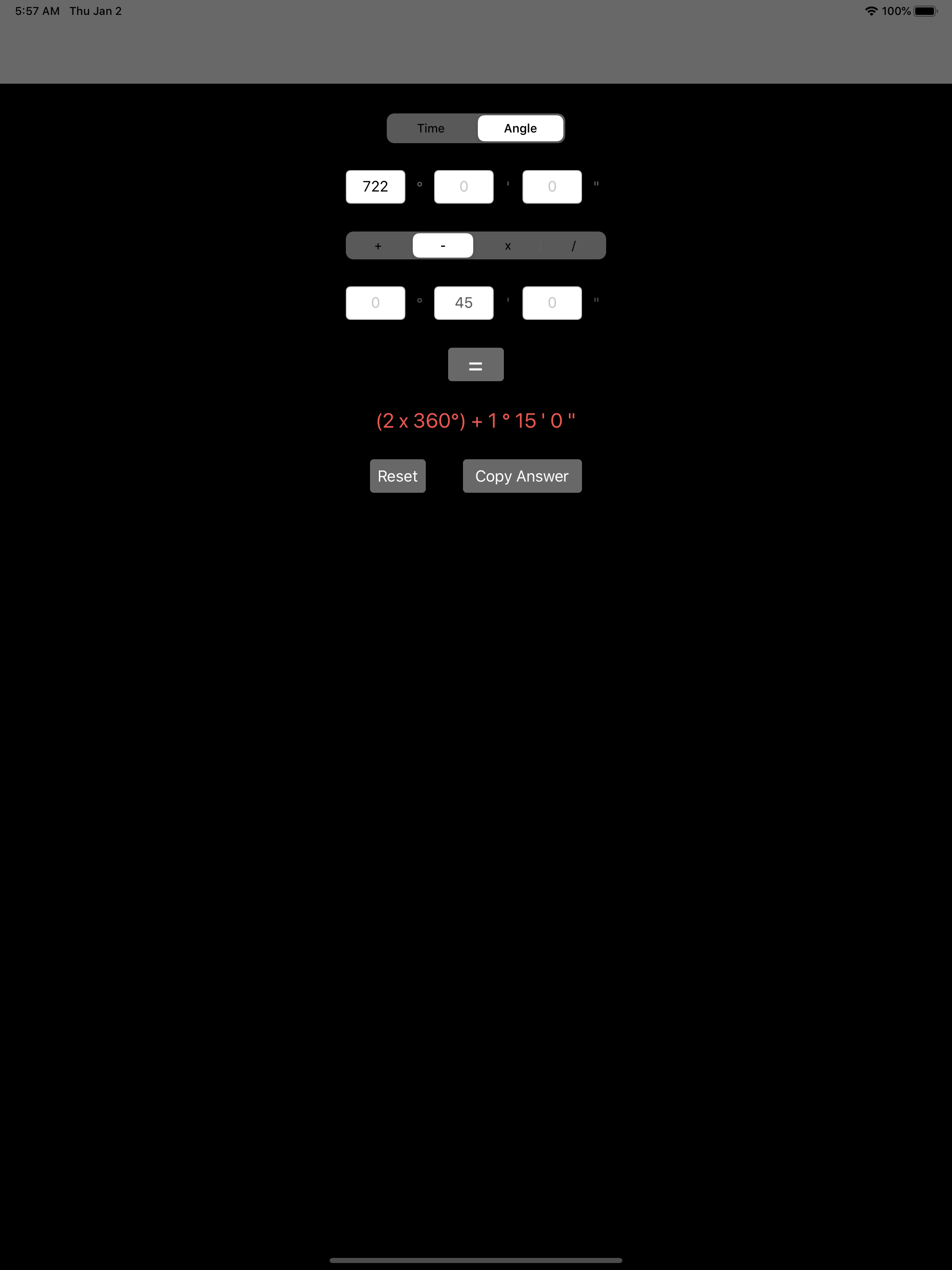 calculator for time & angle