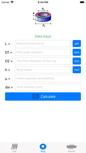 Скриншот Inductance Calculation на iPhone 2