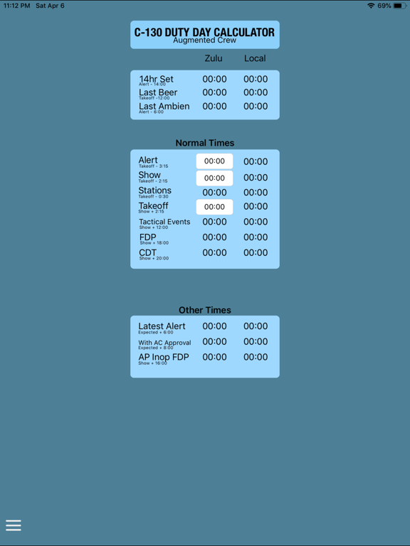 C-130 Duty Day Calc iPad screenshot 2 - Utilities app