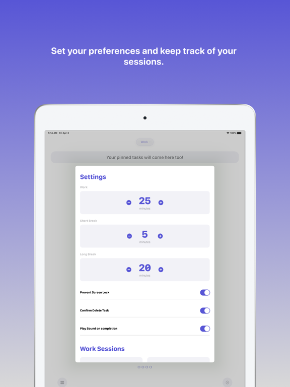 Pomodoro Focus Timer iPad screenshot 3 - Productivity app