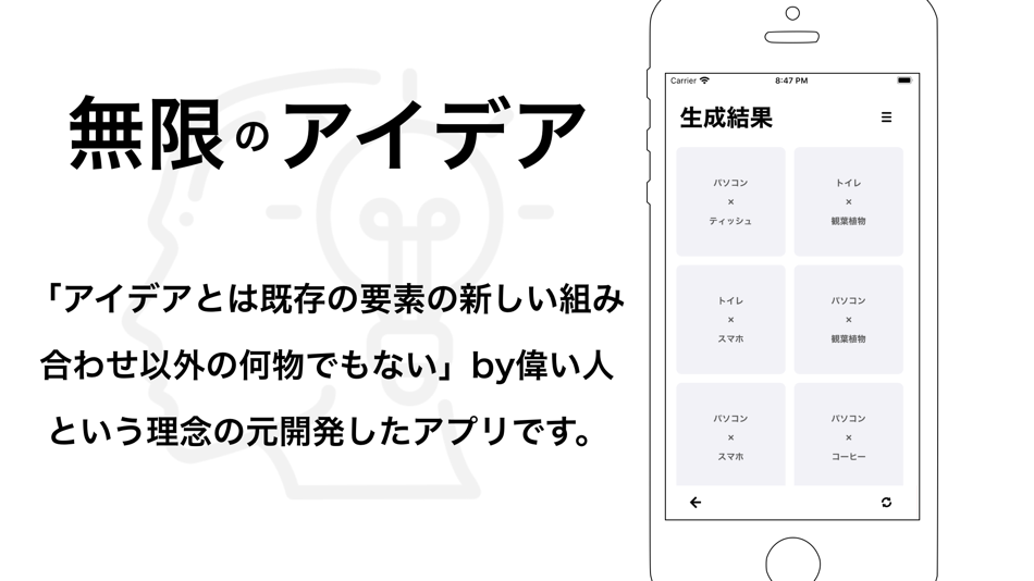 #1. 無限アイディアメーカー: iCa3 (iOS) 由: Ryota Kumagawa