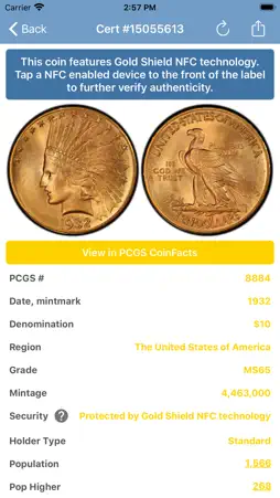 PCGS Cert Verification screenshot 1