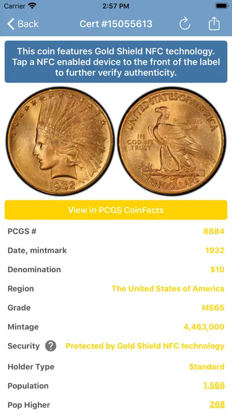 PCGS Cert Verification