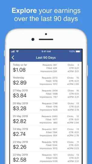 Capture d'écran de FanAds - Revenue Reporting sur iPhone 4