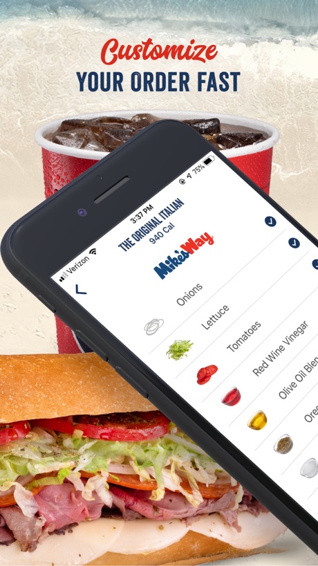 Jersey Mike's App Store screenshot 5, headline “Customize YOUR ORDER FAST”. Urgent tone.