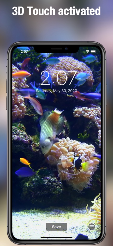 Aquarium Dynamic Wallpapers - 다양한 종류의 물고기들이 활기찬 산호초 주위를 헤엄치는 모습은 3D 터치와 함께 사용자의 잠금 화면을 더욱 생동감 있게 만듭니다.