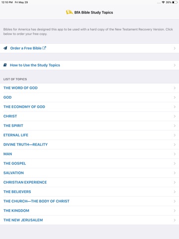 BfA Bible Study Topics iPad screenshot