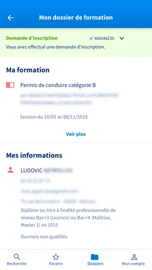 Capture d'écran de Mon Compte Formation sur iPhone 5