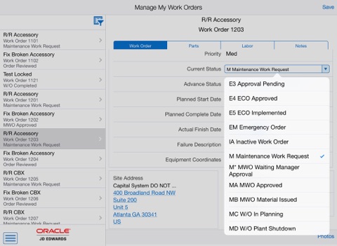 Manage My WOs Tablet JDE E1 screenshot 3