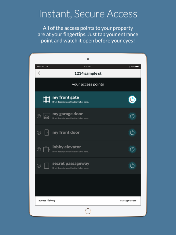 Access+ gate garages & doors iPad screenshot 4 - Utilities app