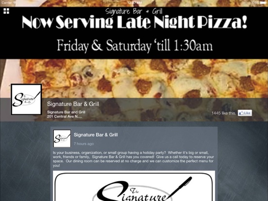 Signature Bar & Grill iPad screenshot 2 - Food & Drink app