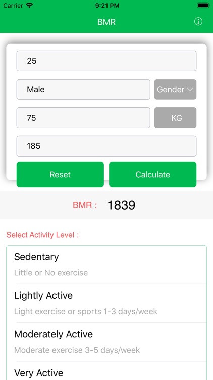 BMR - Calories Calculator
