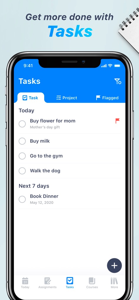 Pocket Schedule Planner - Beyond academics, the app enables users to manage general tasks efficiently, supporting categorization into "Project" and "Flagged" sections for enhanced organization.