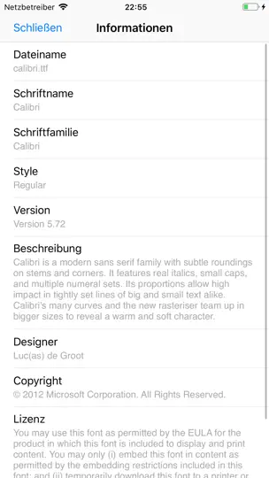 Screenshot von AnyFont auf dem iPhone 4
