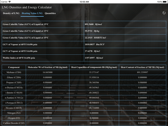 Screenshot #6 pour LNG Densities and Energy calc