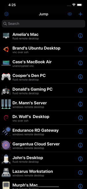 Pamja e ekranit nga "Jump Desktop" (RDP, VNC, Fluid).