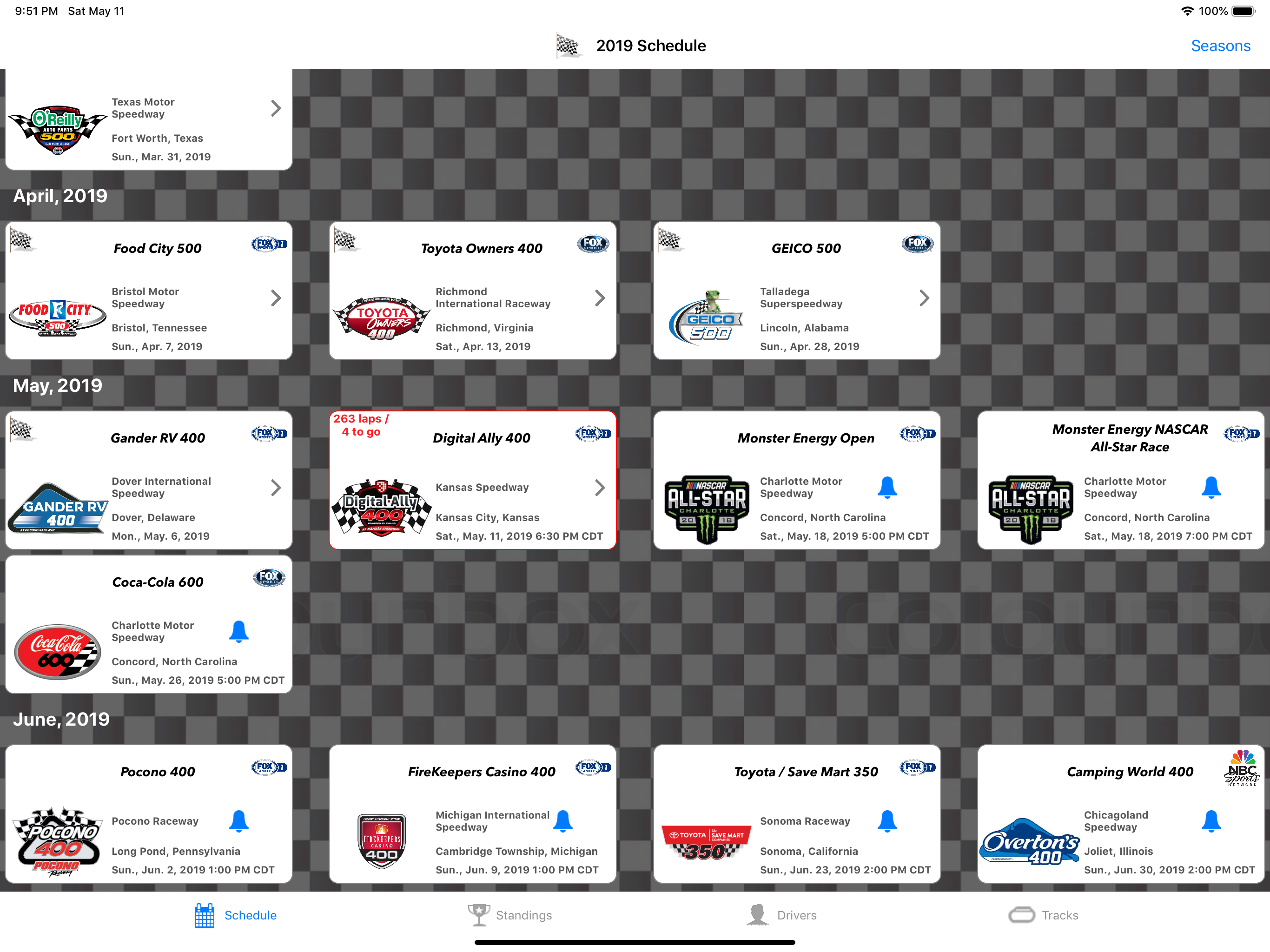 Racing Schedule for NASCAR