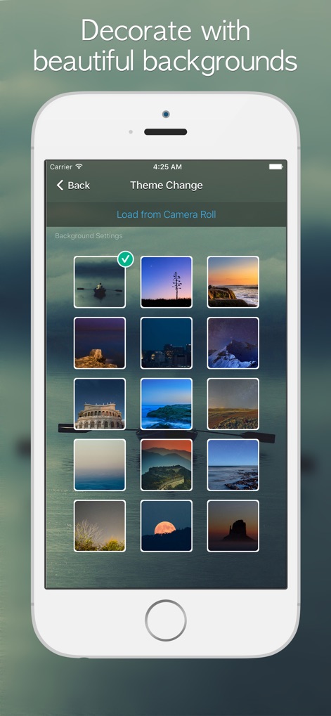 Countdown° - Users can customize the app's appearance by selecting from a curated grid of background images or by loading personal photos directly from their camera roll.