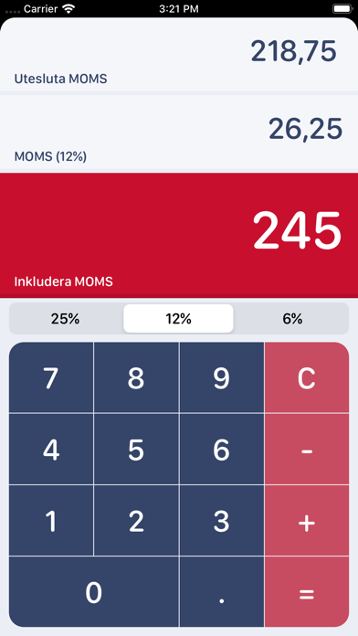 Swedish MOMS Calculator Screenshot
