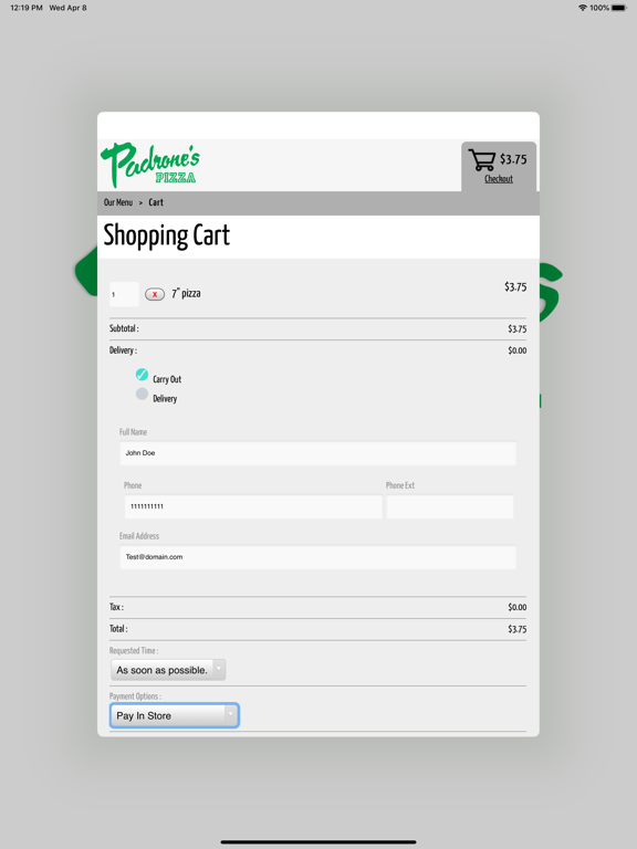 Padrone's Pizza iPad screenshot 4 - Food & Drink app