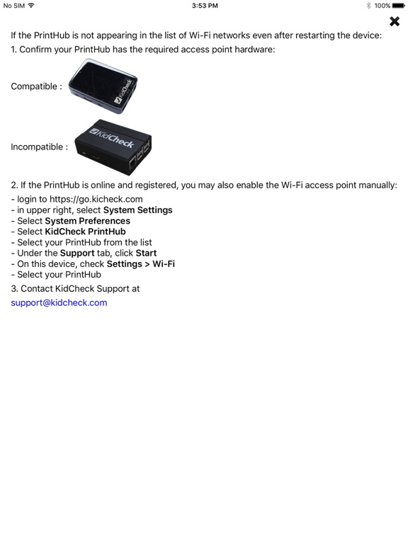 KidCheck PrintHub Setup iPad screenshot