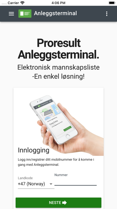Anleggsterminal Screenshot