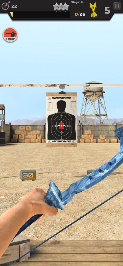 Arrow Master: Archery Game - Users can observe the detailed human silhouette target and the realistic first-person view of the equipped bow, ready for action.
