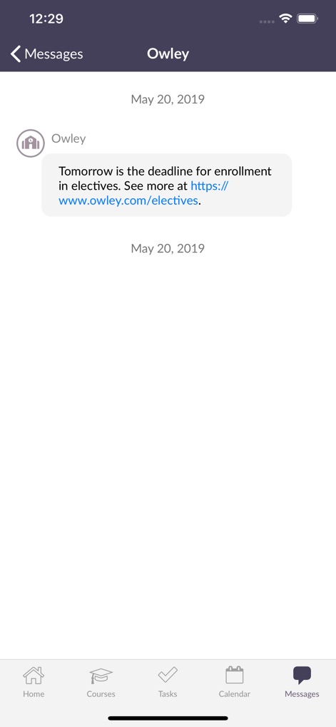 itslearning mobile - Users can view individual message displays, including sender details and embedded links for accessing external resources.