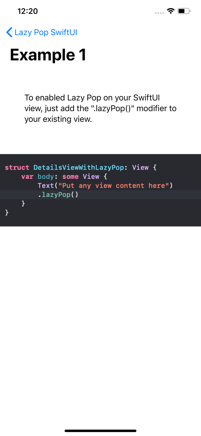 Lazy Pop SwiftUI Demo