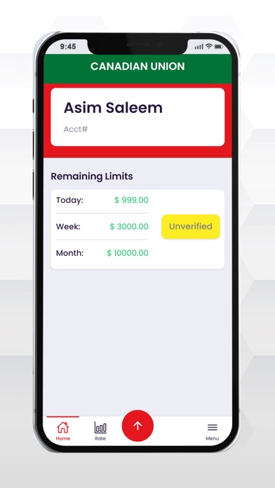 Canadian Union Money Transfer Screenshot