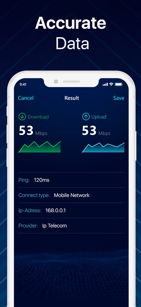 WIFI & Internet Speed Test - Users can delve into detailed test results, including visual download and upload graphs, alongside critical network details like connection type and provider.