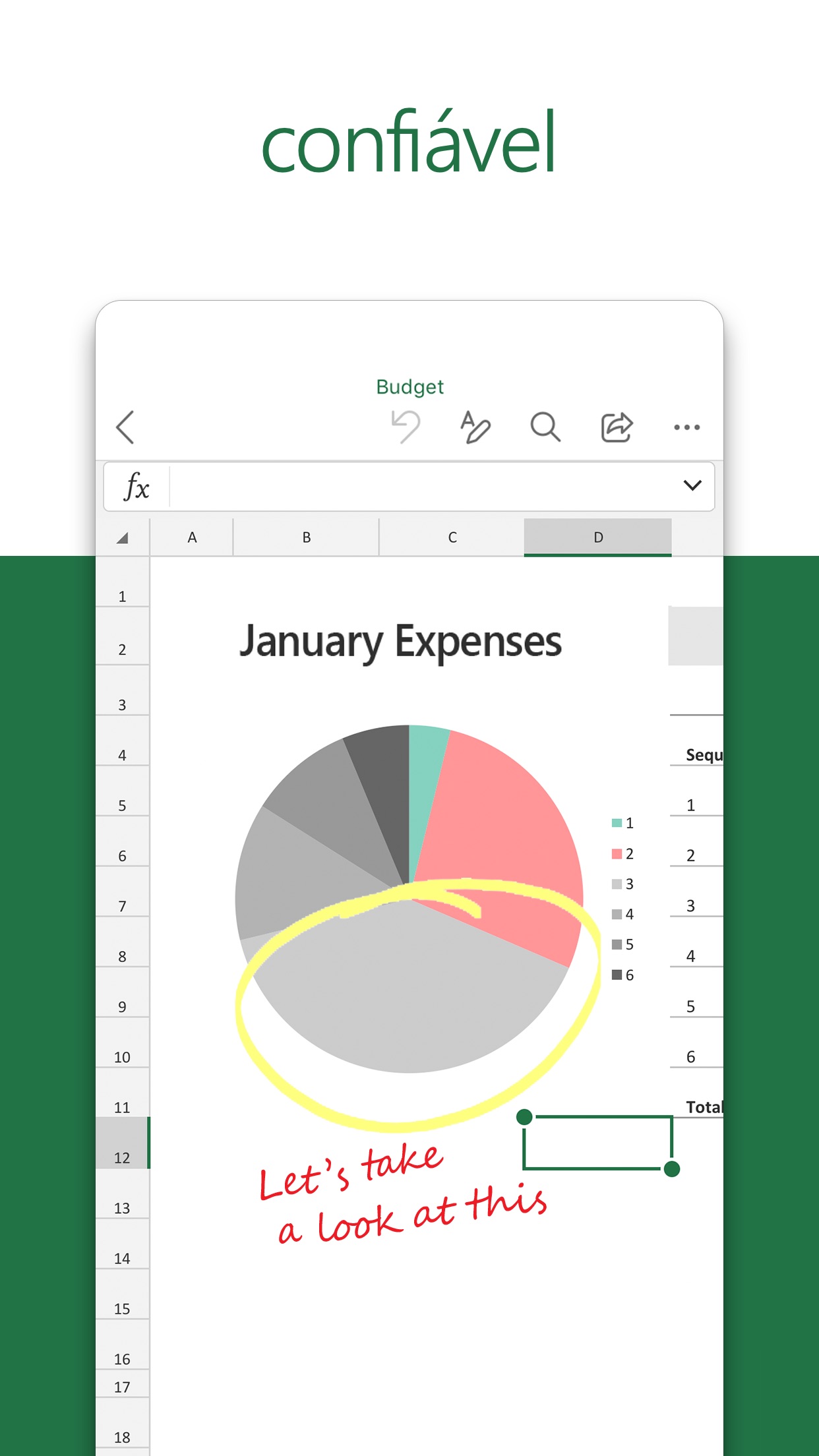 Screenshot do app Microsoft Excel