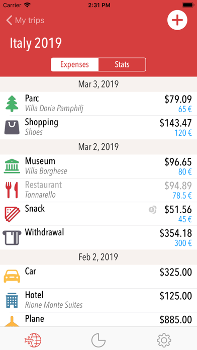 Treeps, my travel expenses screenshot 2