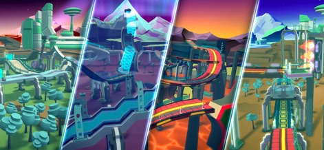 Gravity Rider Zero - Immerse yourself in the app's diverse alien worlds, each boasting unique environmental aesthetics and intricate track structures.