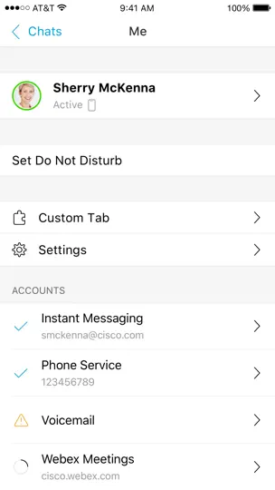 Capture d'écran de Cisco Jabber sur iPhone 1