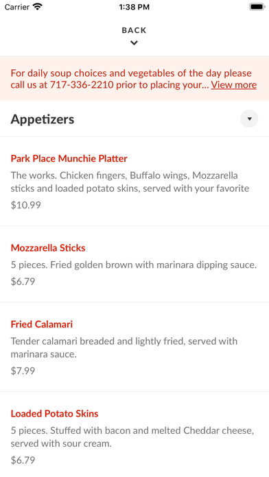 Dine at Park Place Screenshot
