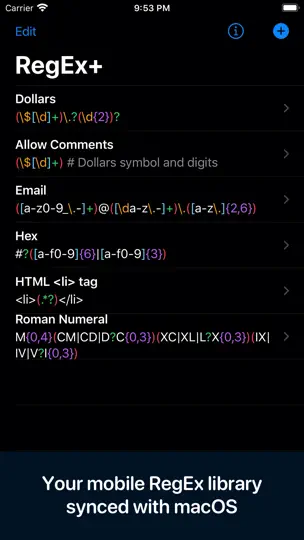 Captura de pantalla de RegEx+ en iPhone 1