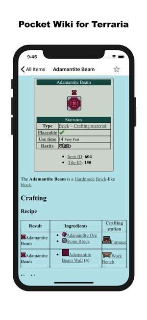 ‎Pocket Wiki for Terraria. Screenshot
